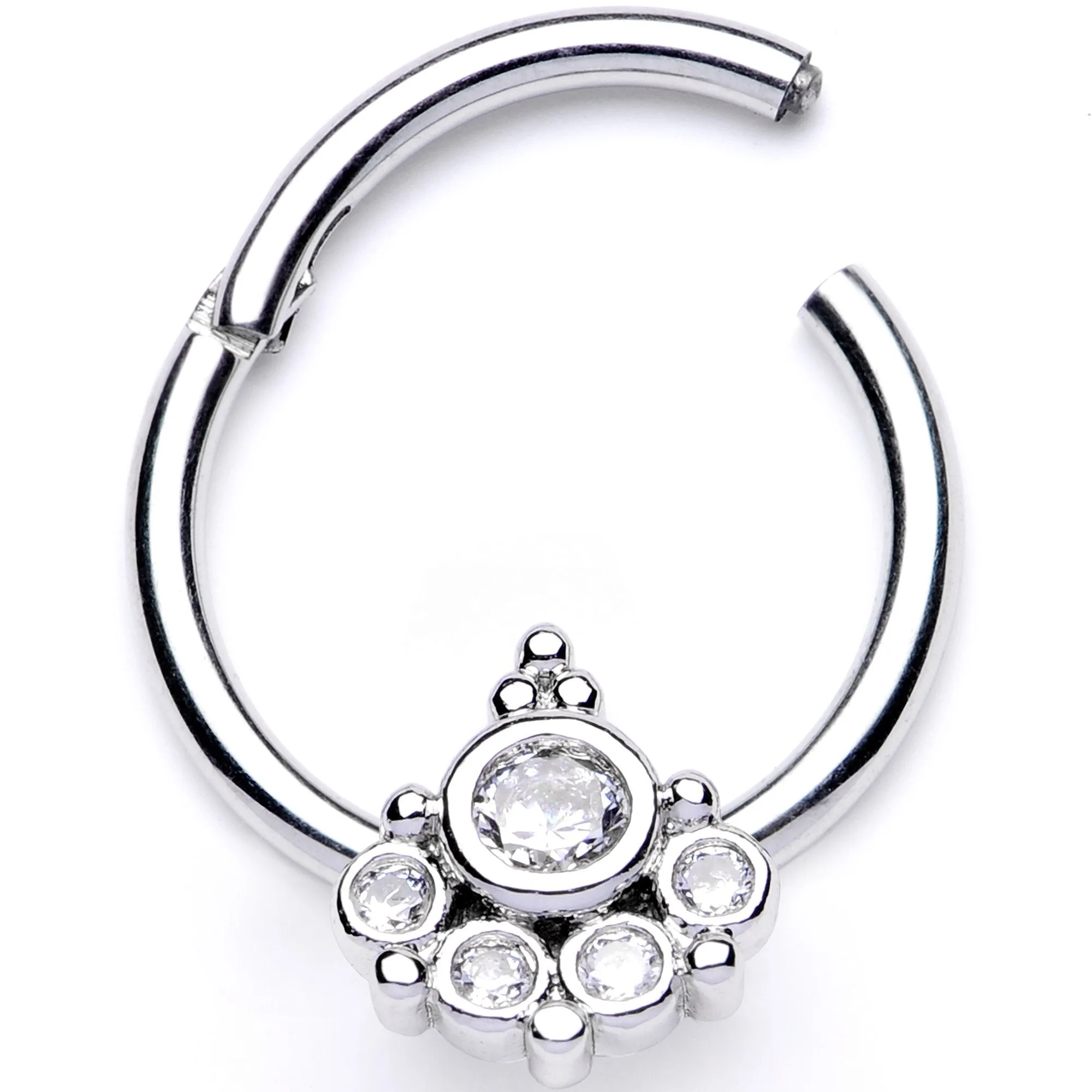 16 Gauge 3/8 Clear CZ Gem Geometric Hinged Segment Ring
