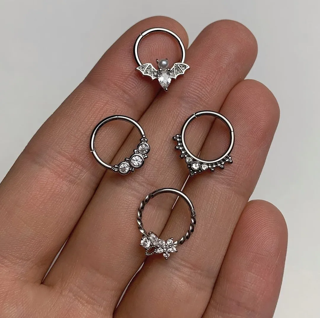 16 Gauge 3/8 Clear Gem Star Twisted Hinged Segment Ring