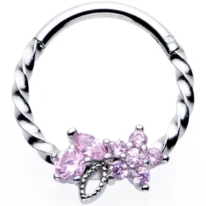 16 Gauge 3/8 Pink Gem Star Twisted Hinged Segment Ring