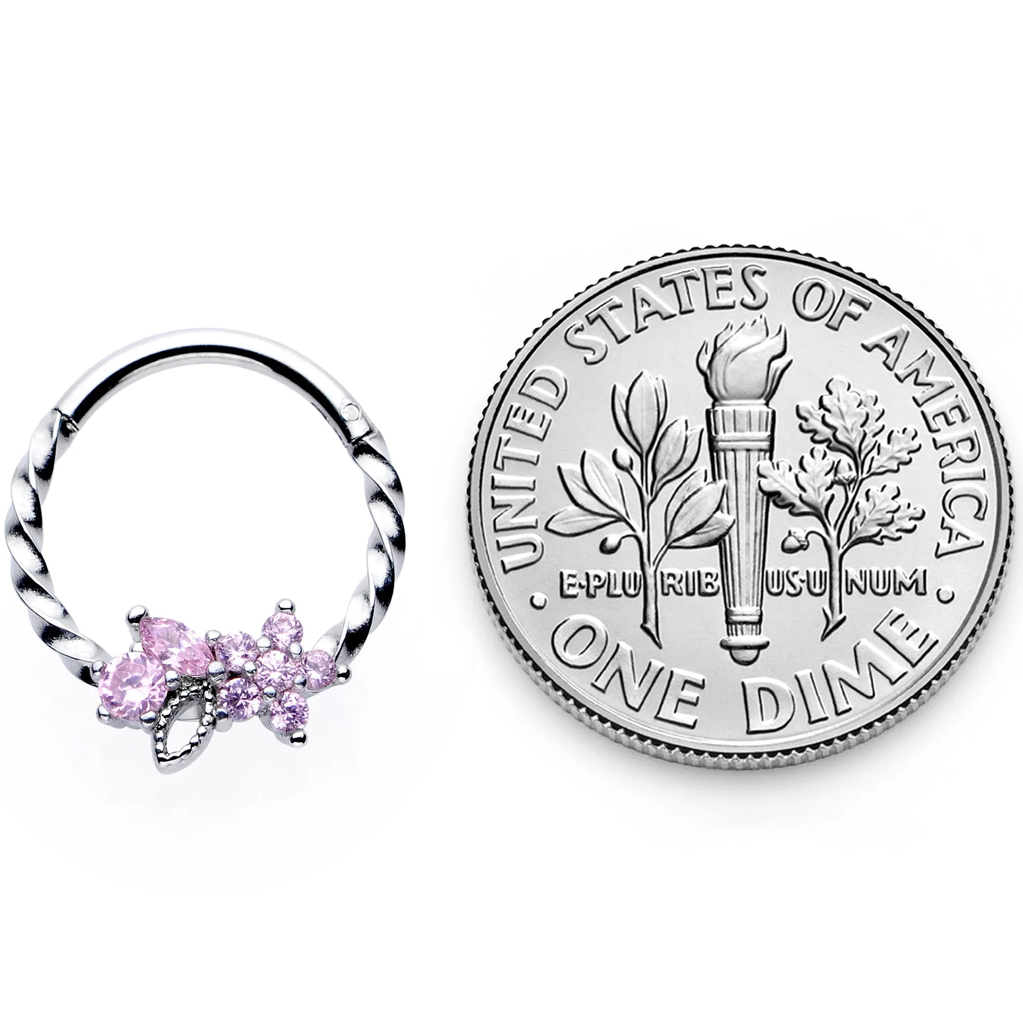 16 Gauge 3/8 Pink Gem Star Twisted Hinged Segment Ring