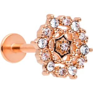 16 Gauge 5/16 Clear CZ Gem Rose Gold Tone Geometric Web Labret Tragus