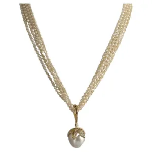 16mm South Sea Pearl and Diamond Pendant with Double Strand Pearl Necklace