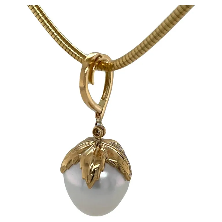 16mm South Sea Pearl and Diamond Pendant with Double Strand Pearl Necklace