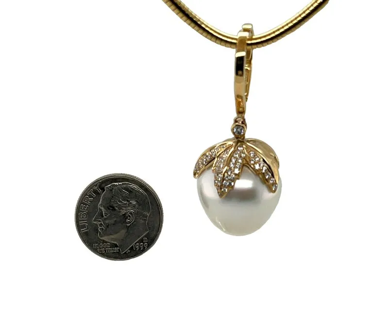 16mm South Sea Pearl and Diamond Pendant with Double Strand Pearl Necklace