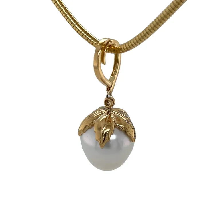 16mm South Sea Pearl and Diamond Pendant with Double Strand Pearl Necklace