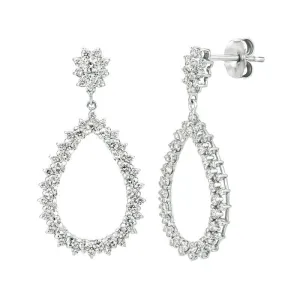 1.75 Carat Natural Diamond Pear Shape Drop Earrings G SI 14K White Gold 1.19''