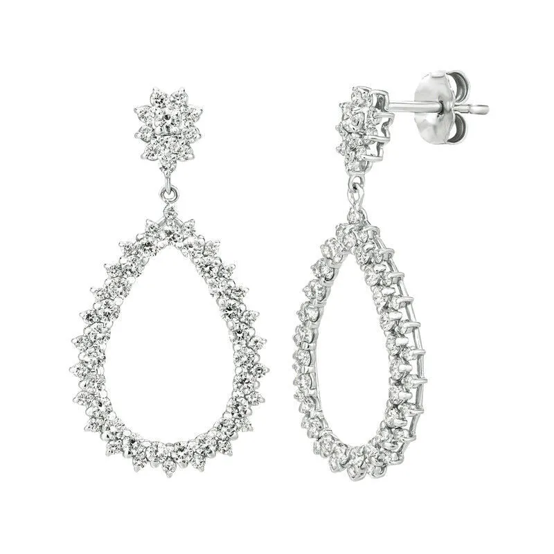 1.75 Carat Natural Diamond Pear Shape Drop Earrings G SI 14K White Gold 1.19''