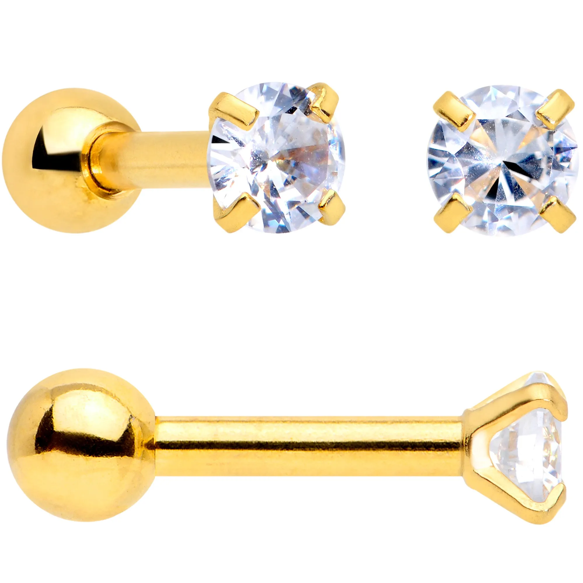 18 Gauge Clear CZ Gem Gold Tone Heart Cartilage Tragus Set of 8