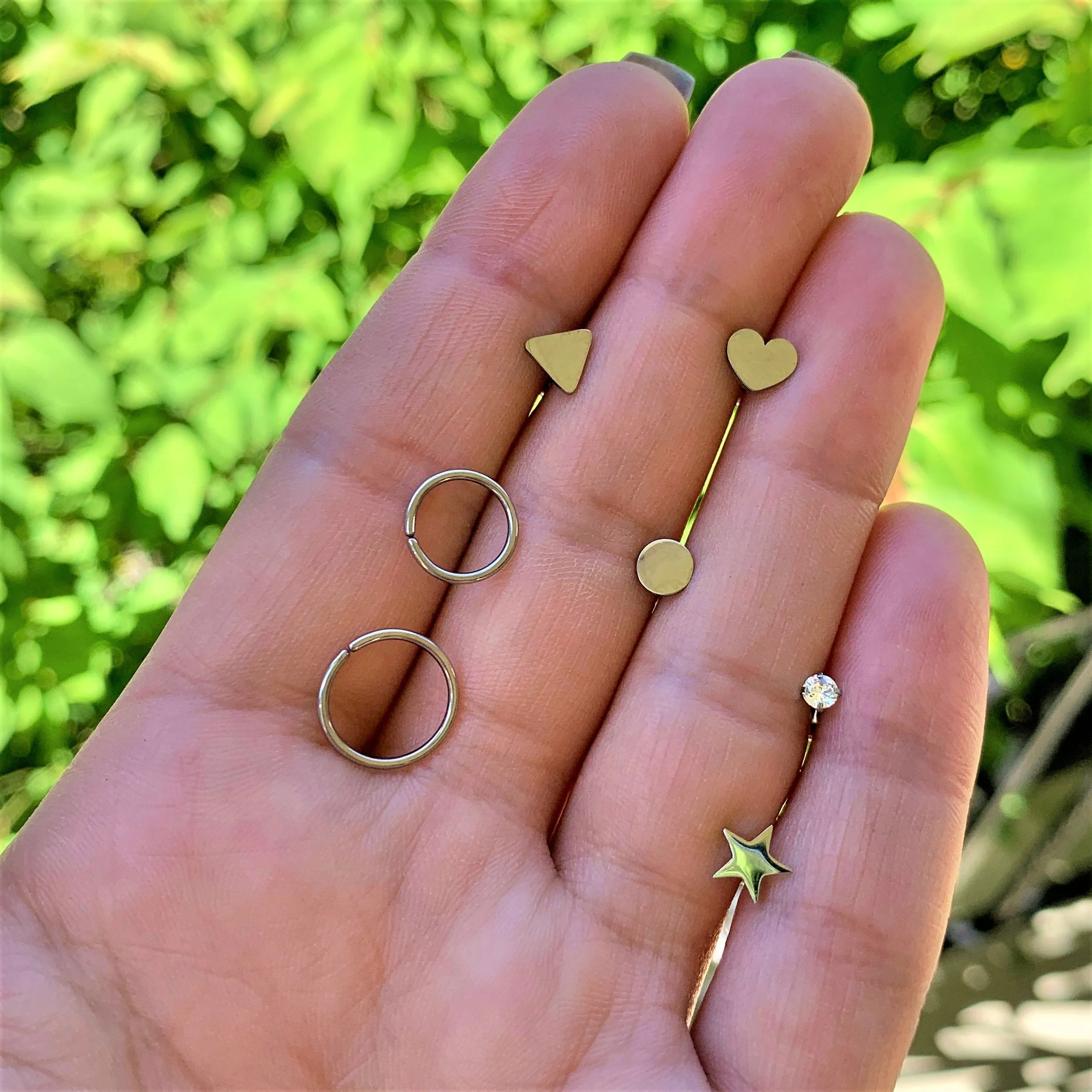 18 Gauge Clear CZ Gem Gold Tone Heart Cartilage Tragus Set of 8