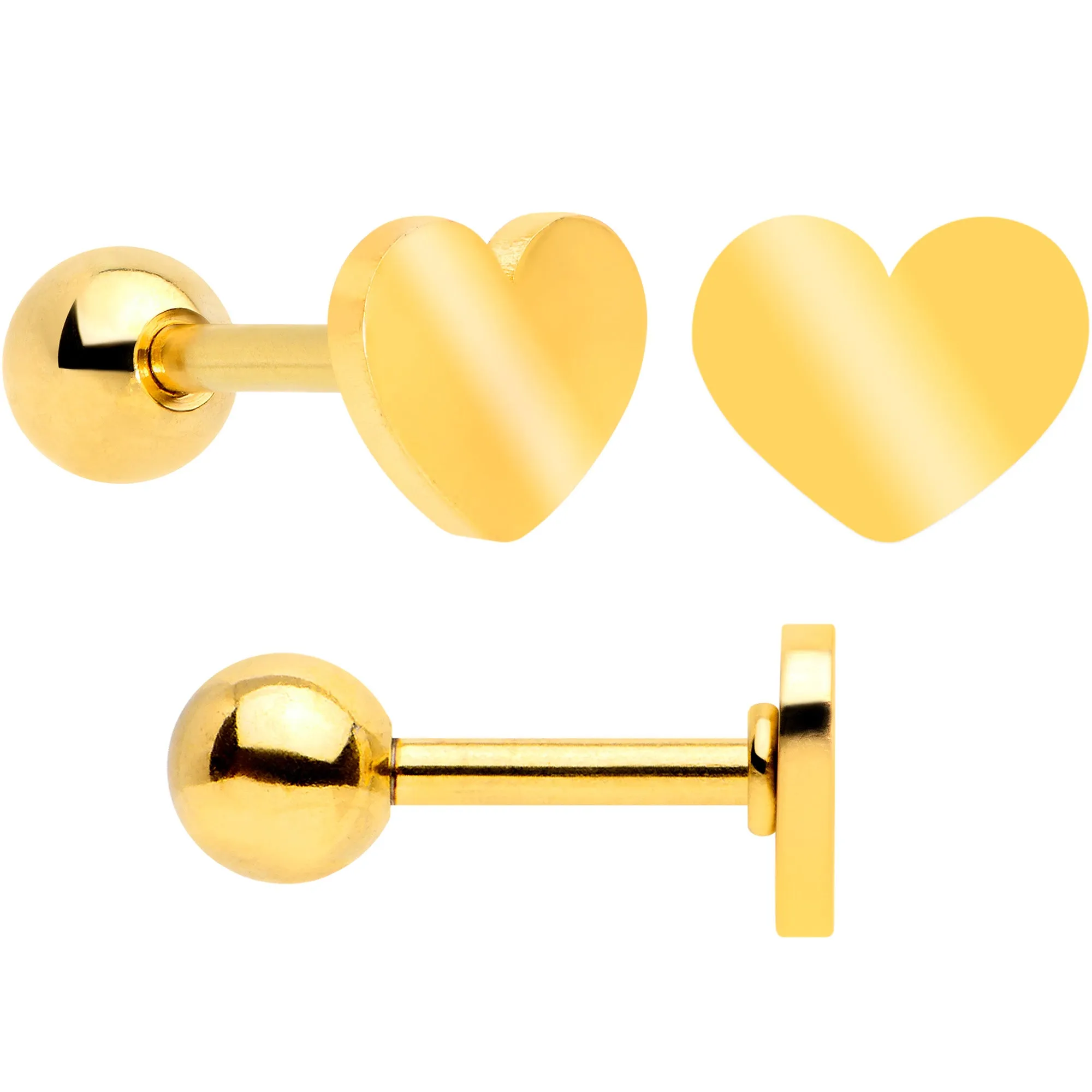 18 Gauge Clear CZ Gem Gold Tone Heart Cartilage Tragus Set of 8