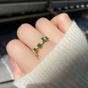 18K Gold 0.35ct Square Cut Natural Emerald Real 0.05ct Diamond Ring