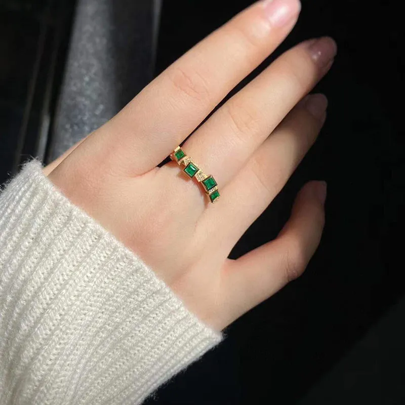 18K Gold 0.35ct Square Cut Natural Emerald Real 0.05ct Diamond Ring