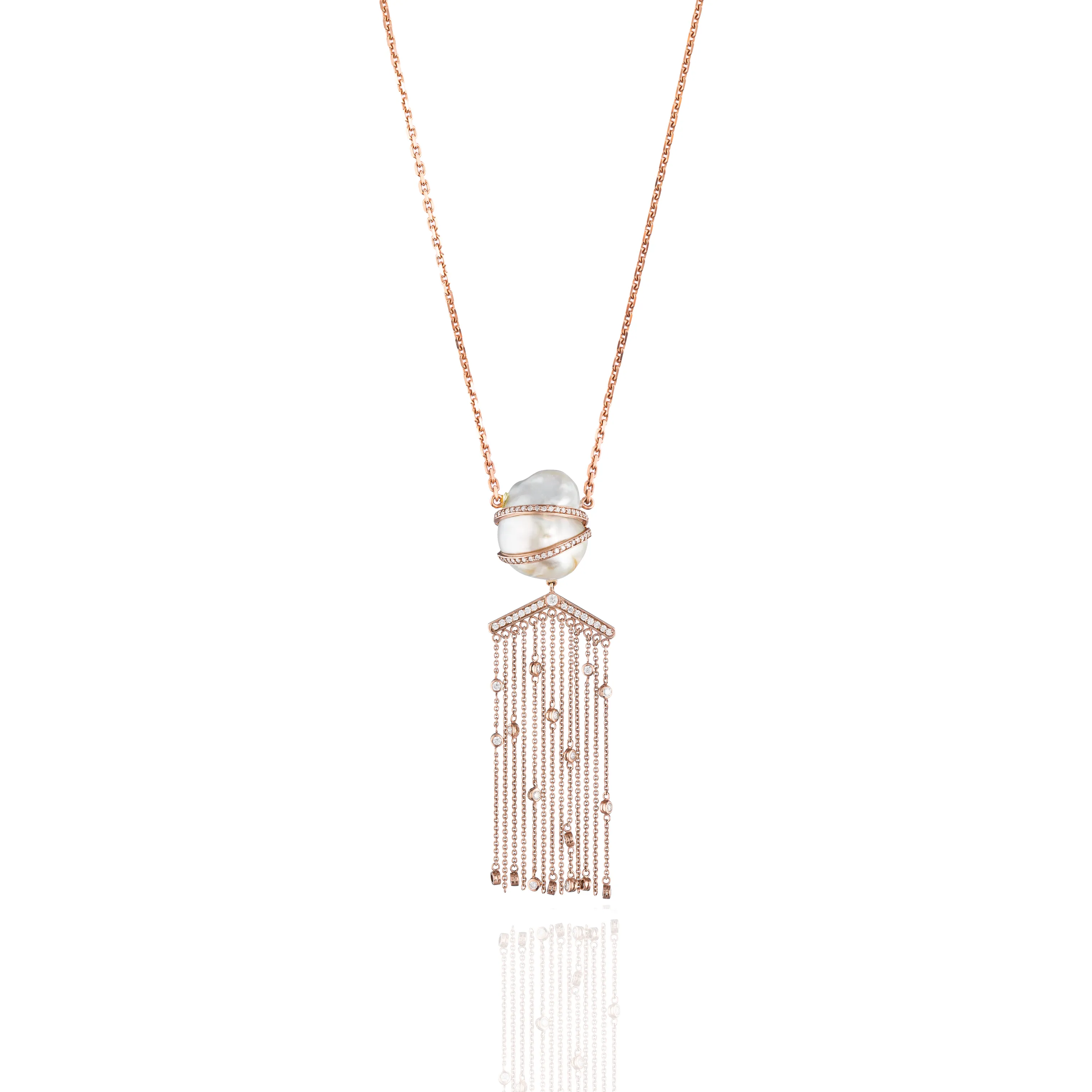 18K Rose Gold Necklace with South Sea Pearls & Diamonds
