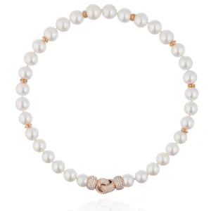 18K Rose Gold Necklace with South Sea Pearls & White Diamond Closure