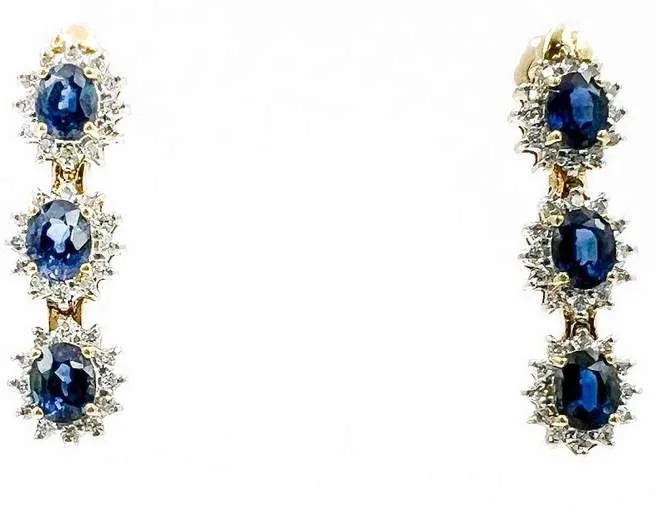 18K Sapphire and Diamond Dangle Drop Earrings