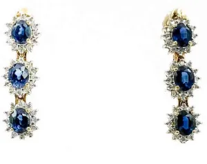 18K Sapphire and Diamond Dangle Drop Earrings