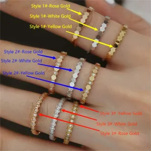 18K Solid Gold Natural Diamond Rings Honeycomb Geometric Charm Elegant Jewelry 5-8