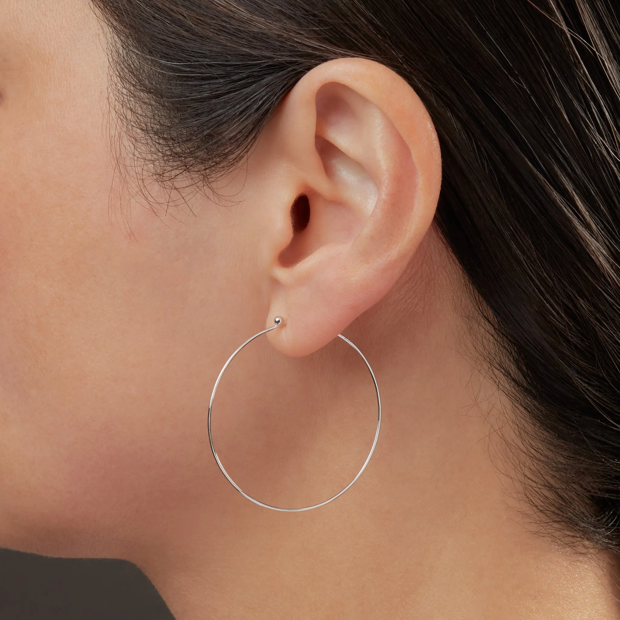 18k white gold medium flattened hoops