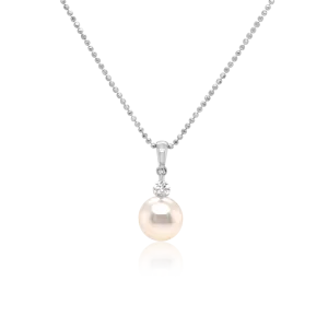 18K White Gold South Sea And Diamond Necklace (.20ctw)