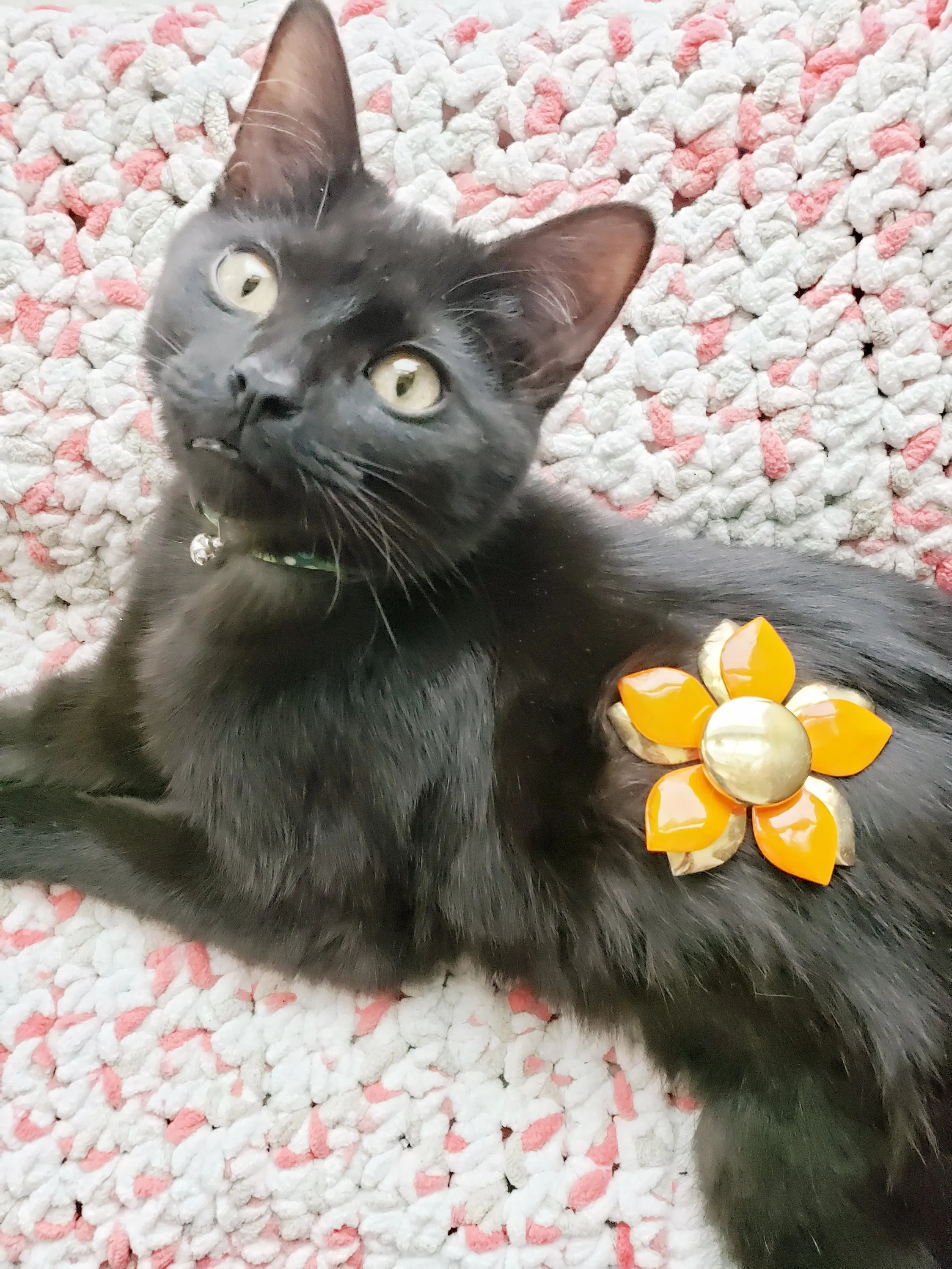 1960s Large Enamel Flower Pin Orange & Gold / 60s Mod Jewelry Chunky Floral Brooch Garden Party Spring Summer