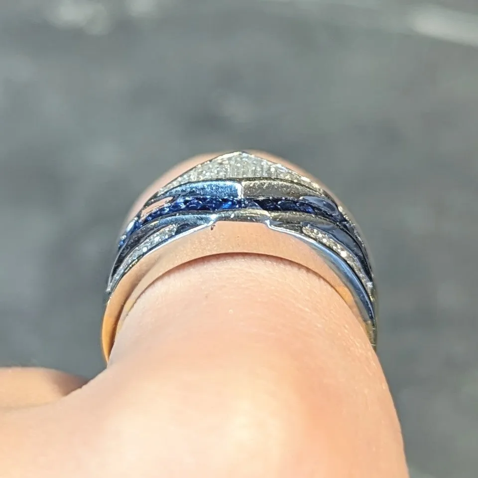 1990's 3.86 CTW Sapphire Diamond 18 Karat Two-Tone Gold Channel Band Ring