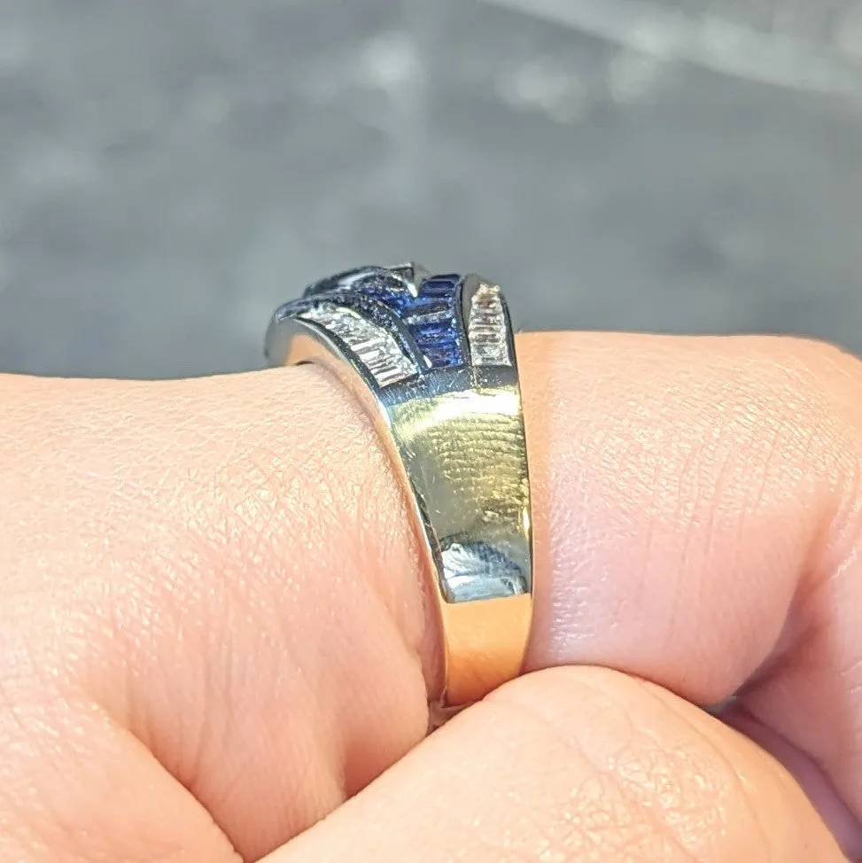 1990's 3.86 CTW Sapphire Diamond 18 Karat Two-Tone Gold Channel Band Ring