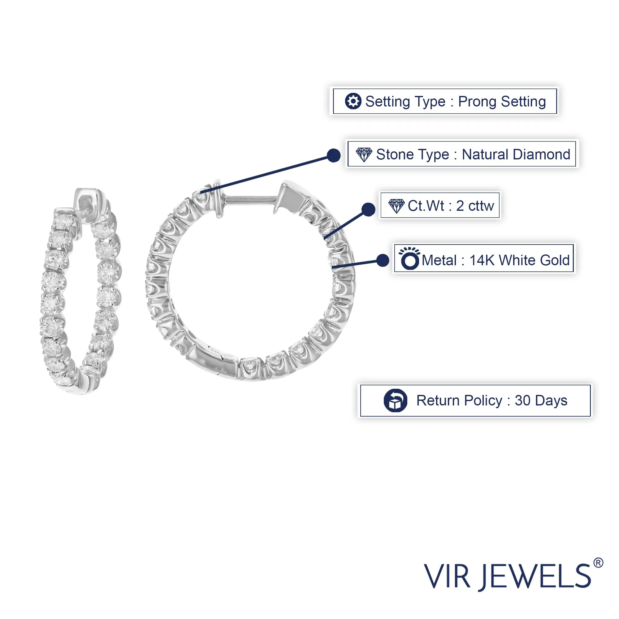 2 cttw Diamond Inside Out Hoop Earrings in 14K Gold