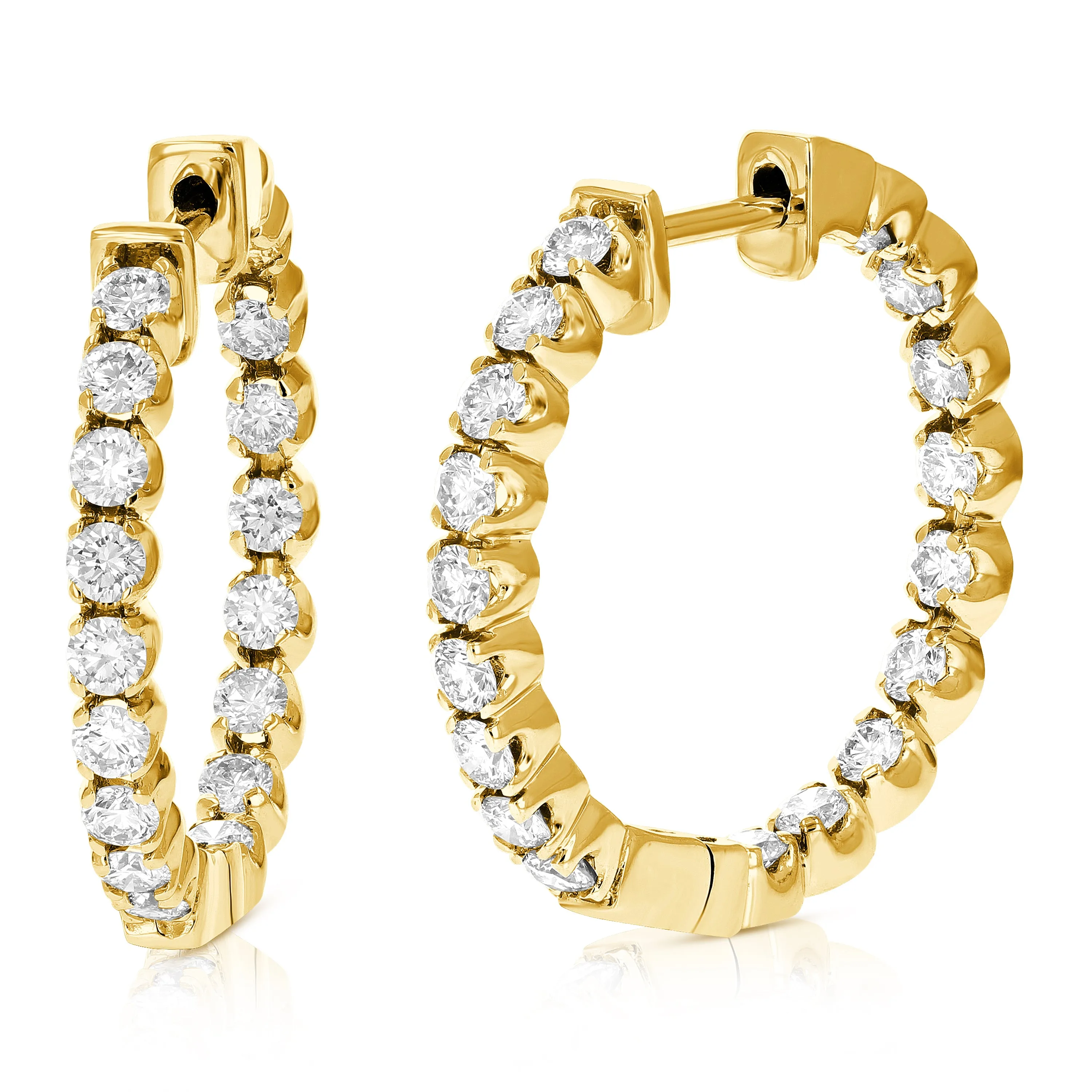 2 cttw Diamond Inside Out Hoop Earrings in 14K Gold