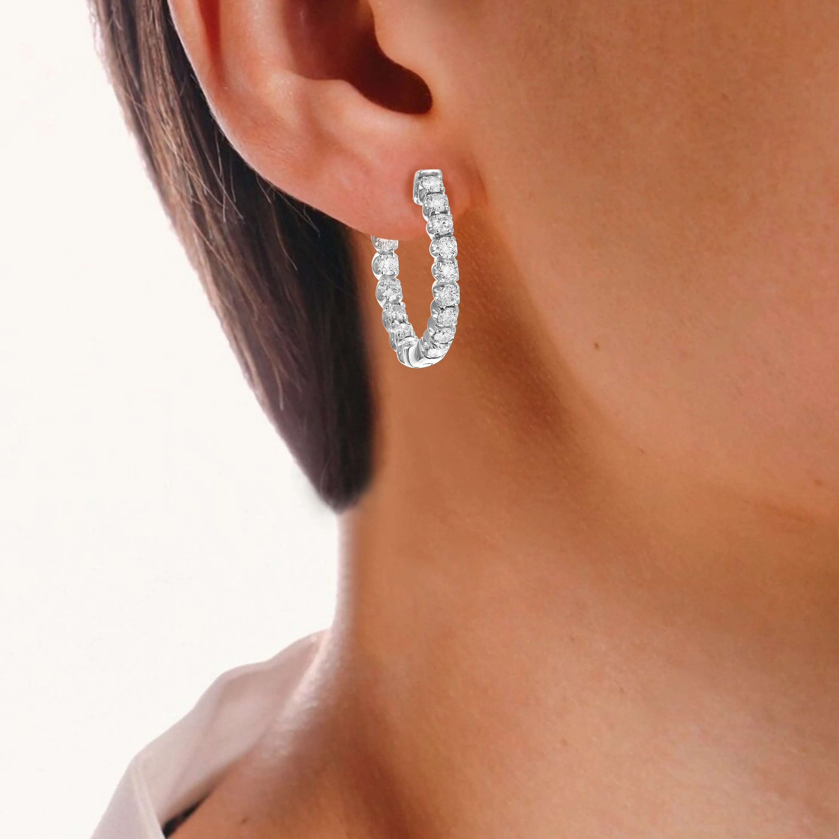 2 cttw Diamond Inside Out Hoop Earrings in 14K Gold