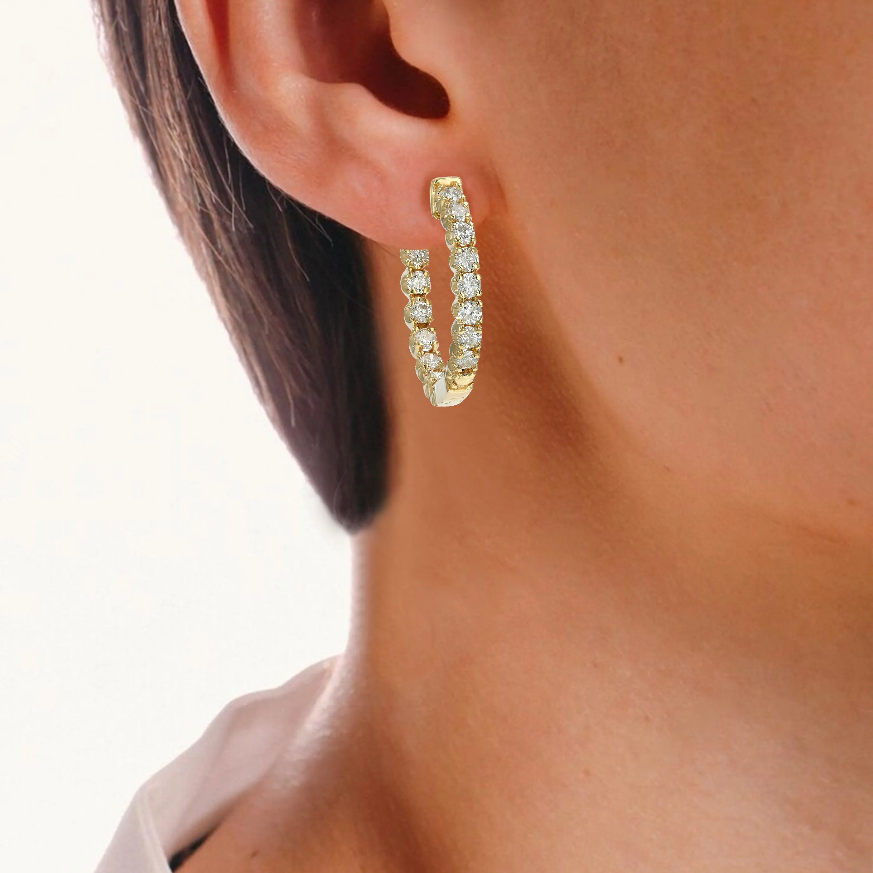 2 cttw Diamond Inside Out Hoop Earrings in 14K Gold