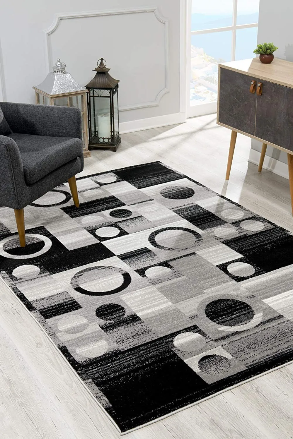 2’ x 12’ Gray Blocks and Rings Runner Rug
