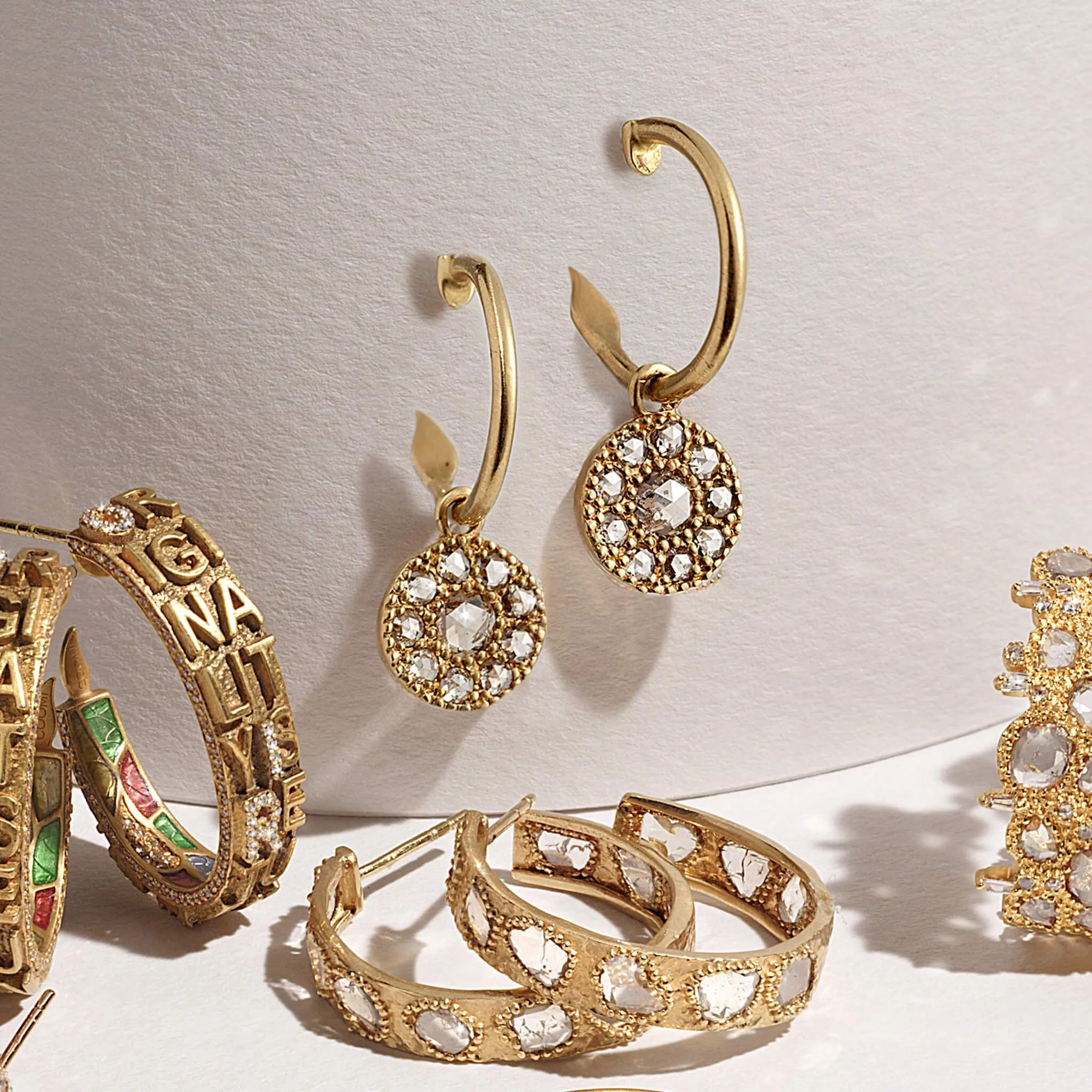 20K Eternity Opera Diamond Drop Hoop Earrings