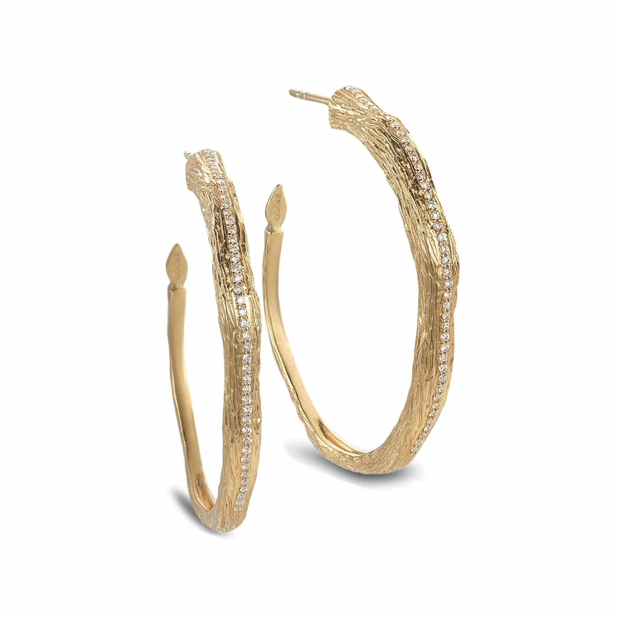 20K Vitality Branch Diamond Hoop Earrings - Medium