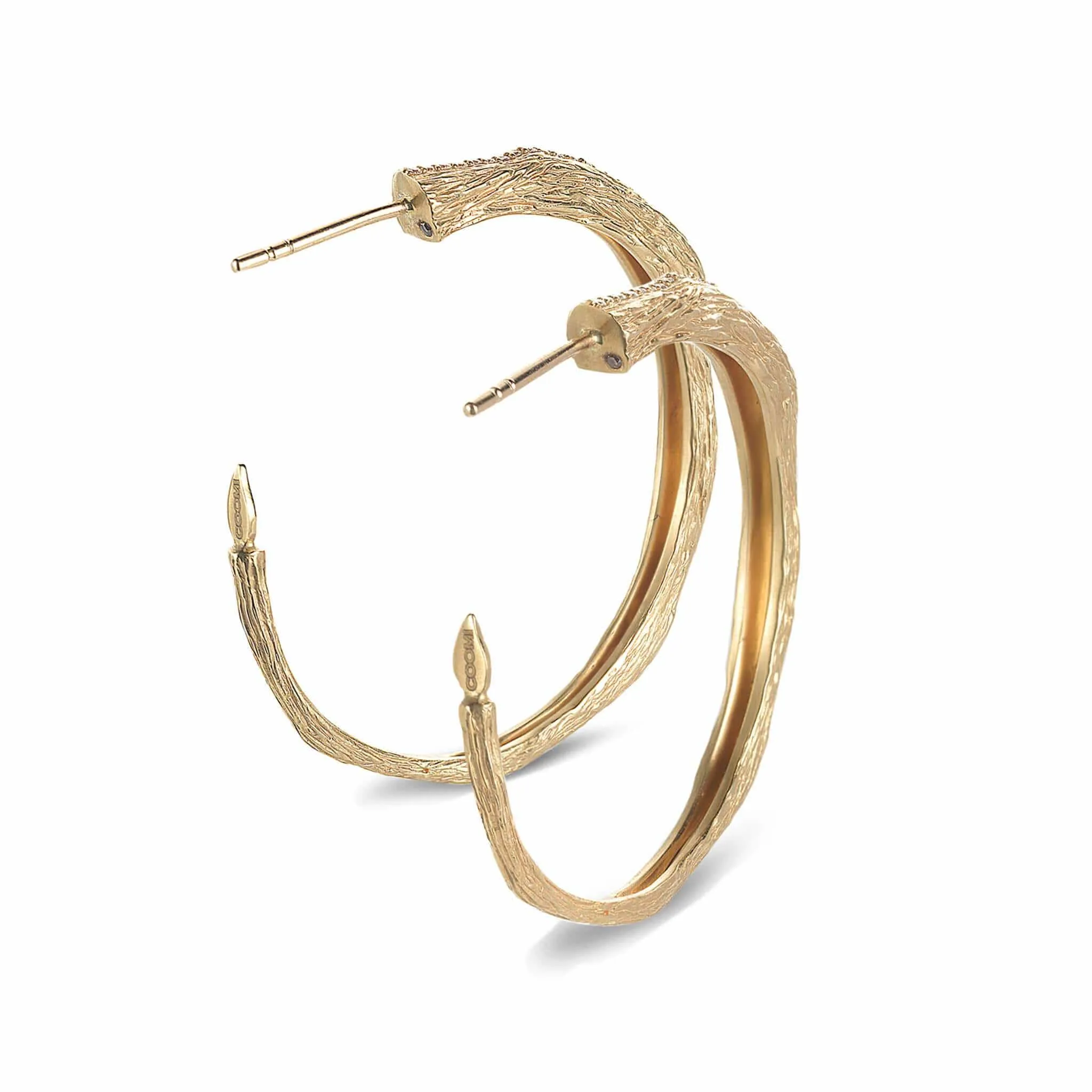 20K Vitality Branch Diamond Hoop Earrings - Medium