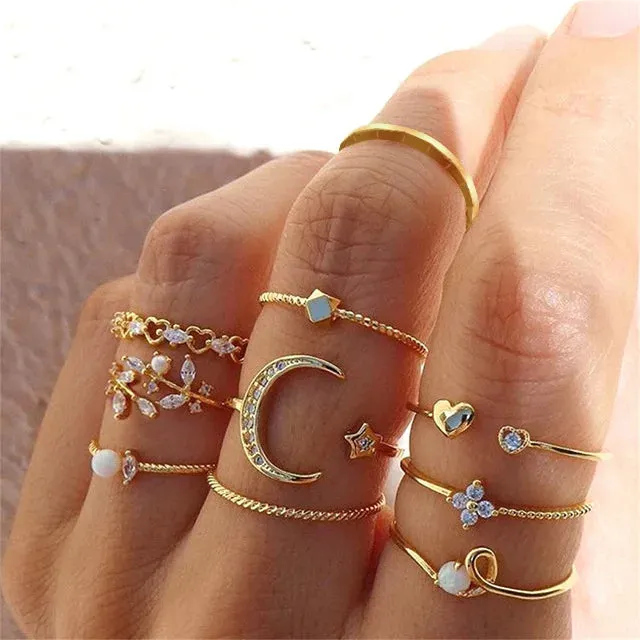 24PCS Gold Heart & Butterfly Ring Set