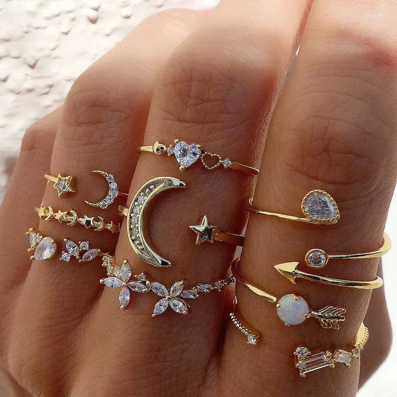 24PCS Gold Heart & Butterfly Ring Set