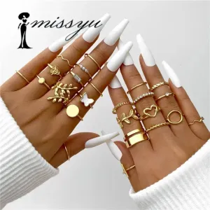 24PCS Gold Heart & Butterfly Ring Set