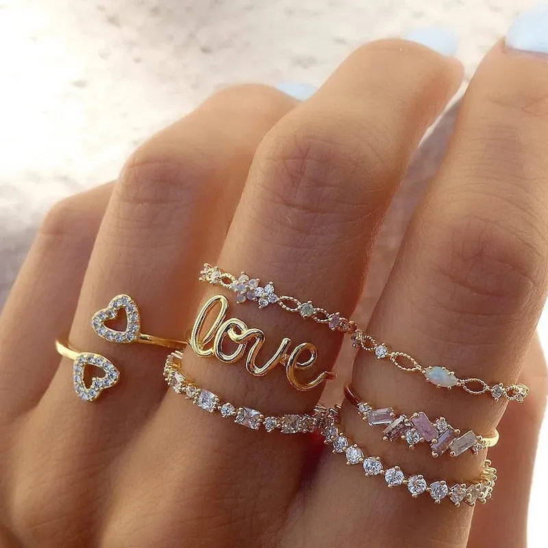 24PCS Gold Heart & Butterfly Ring Set
