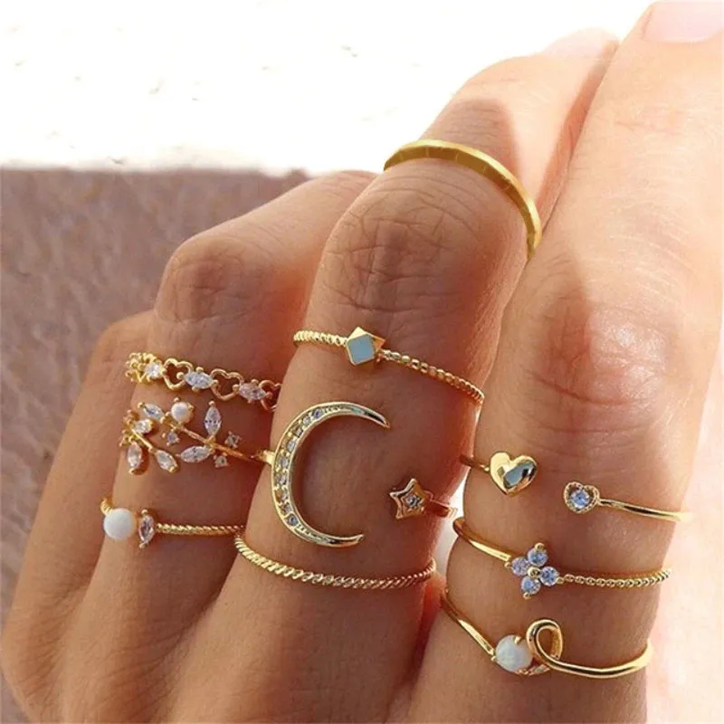 24PCS Gold Heart & Butterfly Ring Set