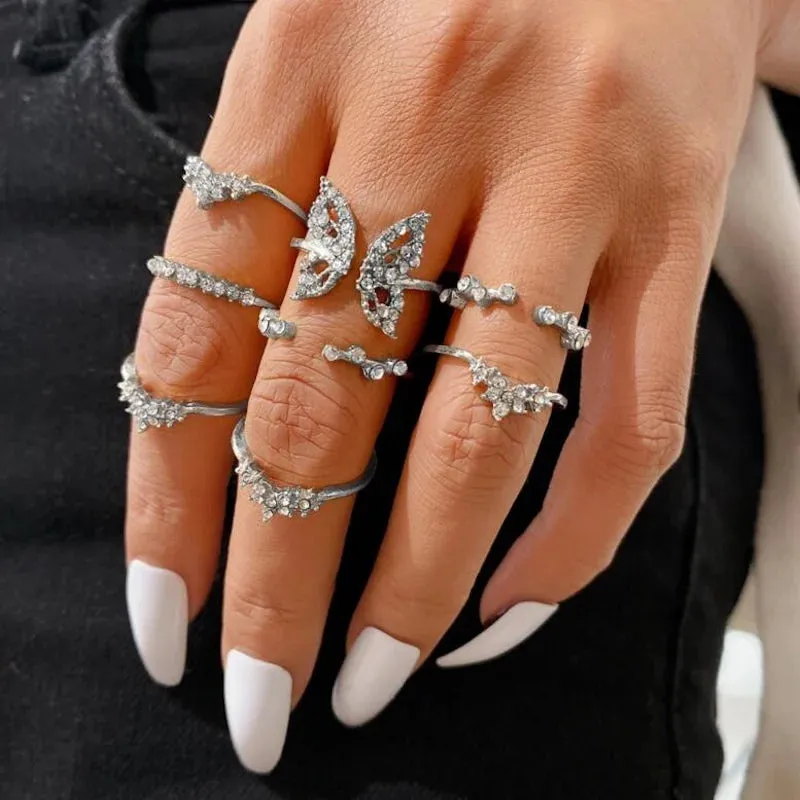 24PCS Gold Heart & Butterfly Ring Set