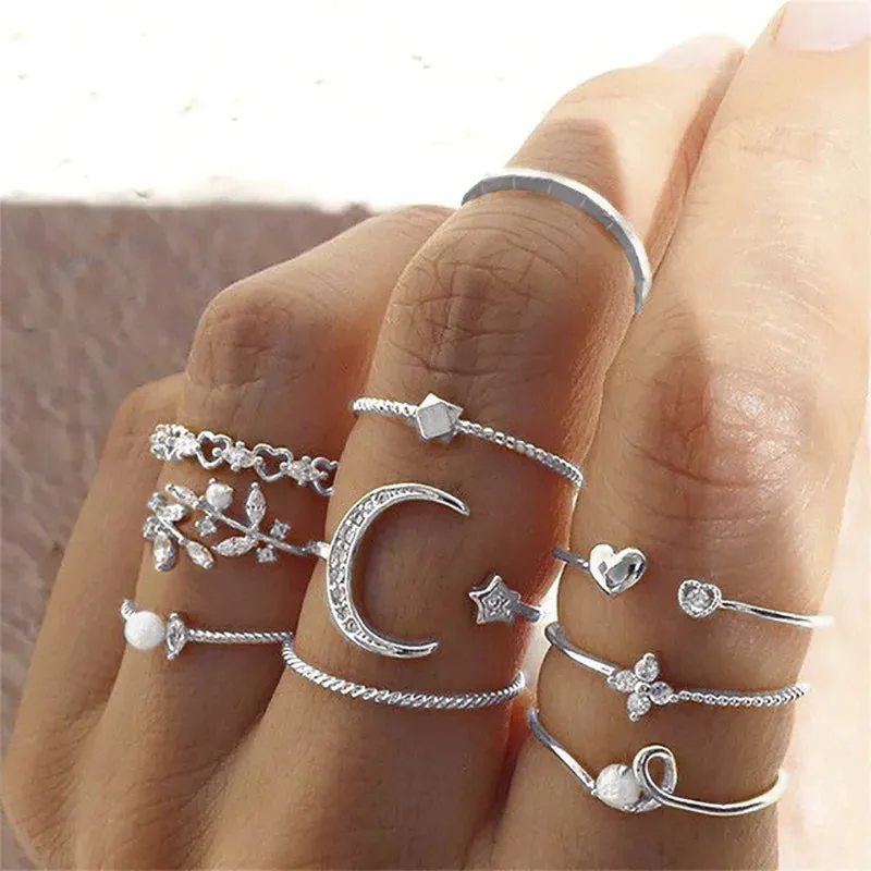24PCS Gold Heart & Butterfly Ring Set