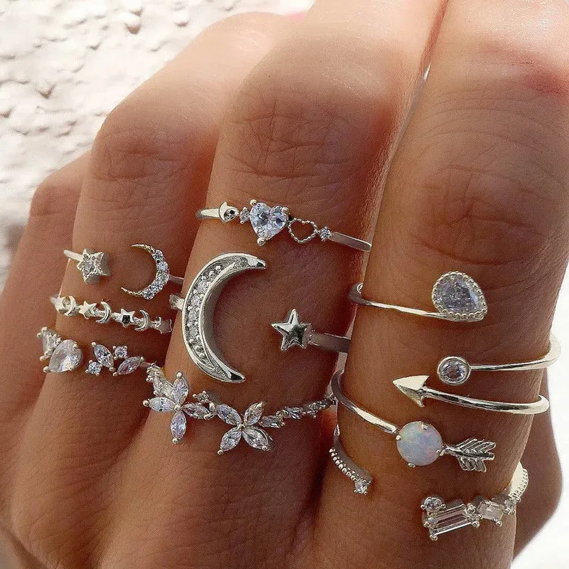 24PCS Gold Heart & Butterfly Ring Set