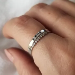 2pc Thin Name Ring and Tiara CZ Set - Sterling Silver