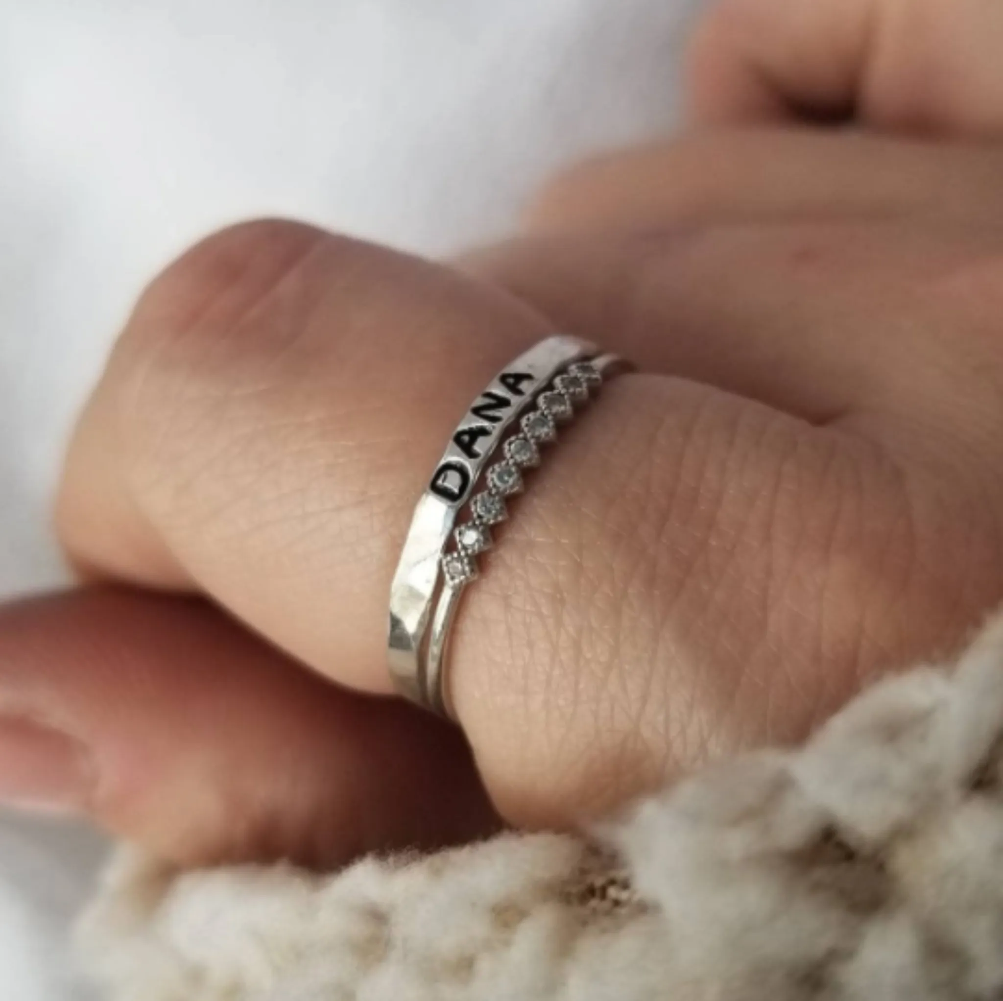 2pc Thin Name Ring and Tiara CZ Set - Sterling Silver