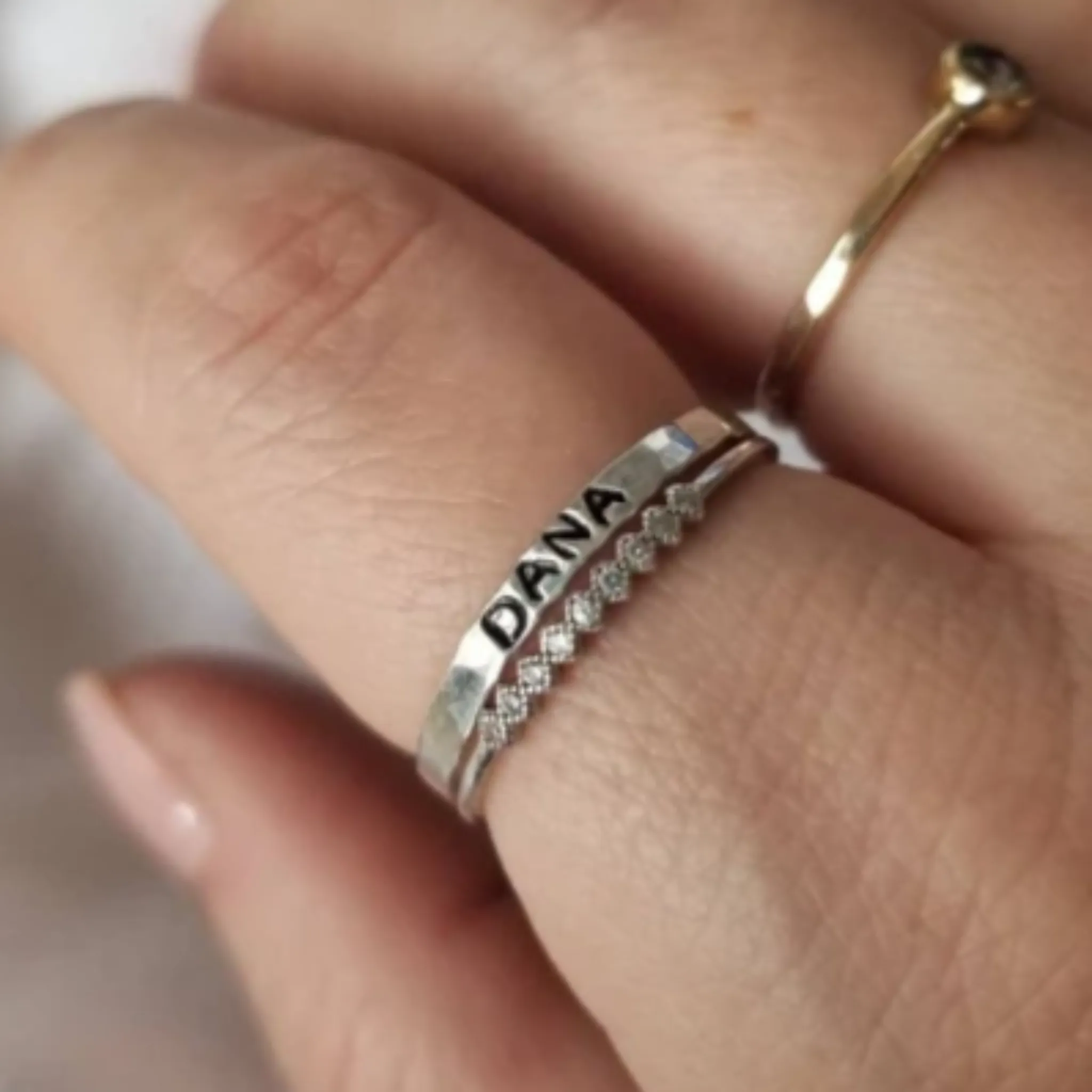 2pc Thin Name Ring and Tiara CZ Set - Sterling Silver
