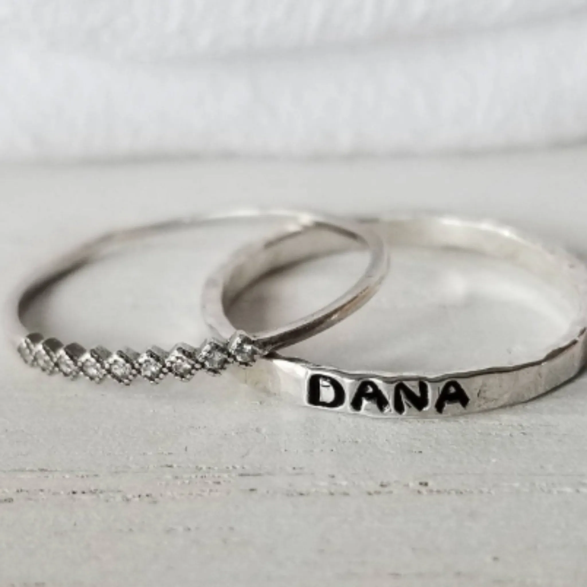 2pc Thin Name Ring and Tiara CZ Set - Sterling Silver