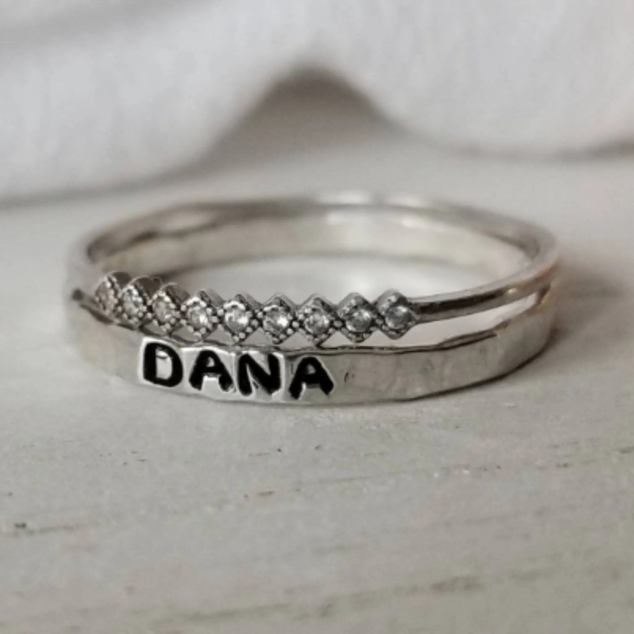 2pc Thin Name Ring and Tiara CZ Set - Sterling Silver