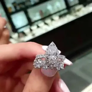 2Pcs/Set Women Rings with Dazzling Cubic Zirconia Romantic Teardrop CZ Ring Wedding Engage Party Lady's Jewelry