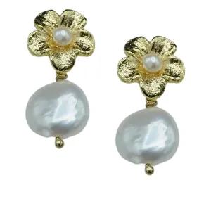 356-01-G | GOLD PETAL WITH PEARL DROP EARRING