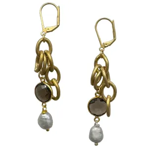 364-SMOKY-G | SMOKY QUARTZ/GOLD & PEARL EARRING